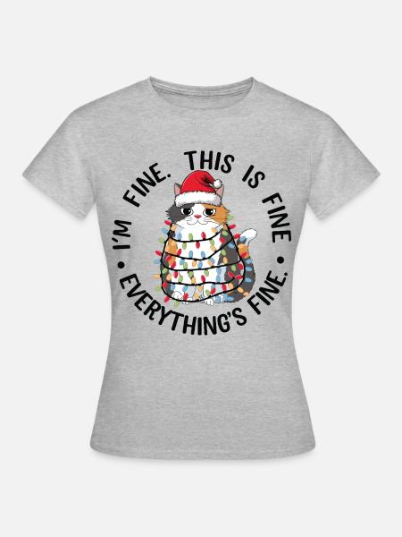 Katzengirlande und Weihnachtshut - Frauen T-Shirt - Grau meliert