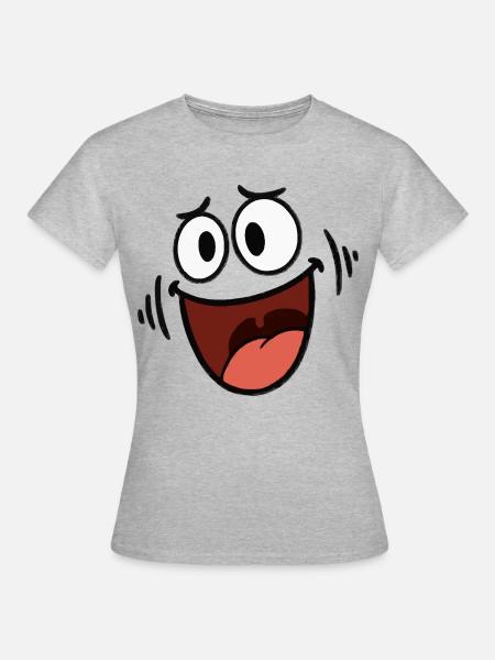 Fröhliches lachendes Gesicht - Frauen T-Shirt - Grau meliert