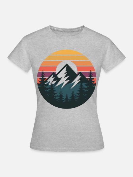 Sonnenuntergangsberge Waldsilhouette - Frauen T-Shirt - Grau meliert