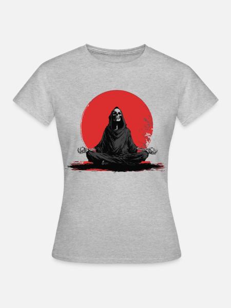 Sensenmann Meditation vor roter Sonne - Frauen T-Shirt - Grau meliert