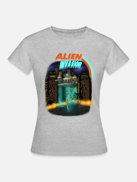 Alien Invasion Space Shirt - Frauen T-Shirt - Grau meliert