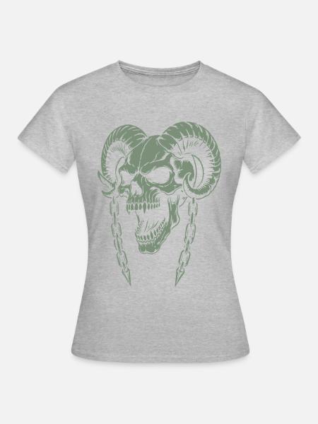 Schädel mit Hörner Widder Totenkopf - Frauen T-Shirt - Grau meliert