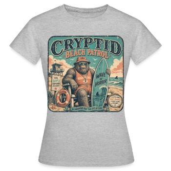 Cryptid Beach Patrol Retro Gorilla Motiv Vintage - Frauen T-Shirt - Grau meliert - Vorne - AI Model Female 172 dark (172cm)