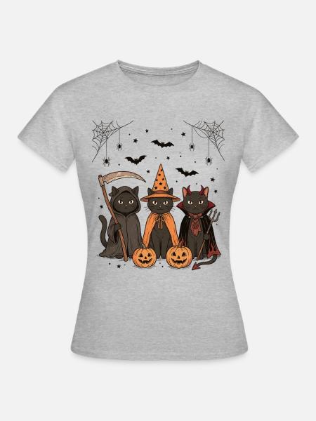 Halloween Katzen, Halloween Party Hexe Vampir - Frauen T-Shirt - Grau meliert