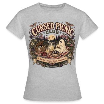 Cursed Picnic Club Halloween Vintage Ghost Fans - Frauen T-Shirt - Grau meliert - Vorne - AI Model Female 172 dark (172cm)