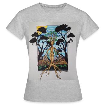 Arbre racine dans le référentiel - T-shirt Femme - gris chiné - Devant - AI Model Female 172 dark (172cm)