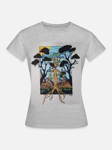 Wurzelbaum im Rahmen - Frauen T-Shirt - Grau meliert