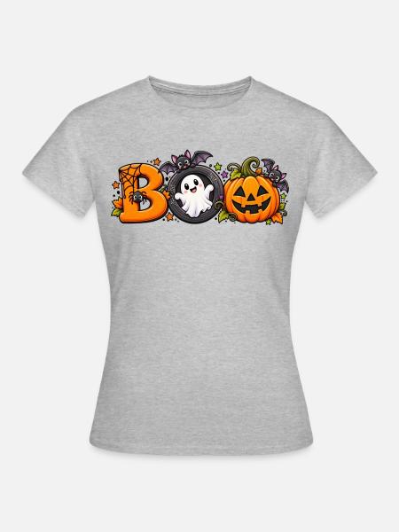 Boo Halloween Kürbis Spuk - Frauen T-Shirt - Grau meliert