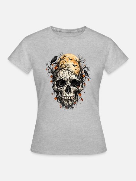 Der Rabe und der Schädel - Frauen T-Shirt - Grau meliert