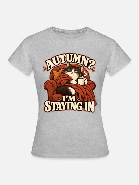 Gemütliche Herbstkatze - Frauen T-Shirt - Grau meliert