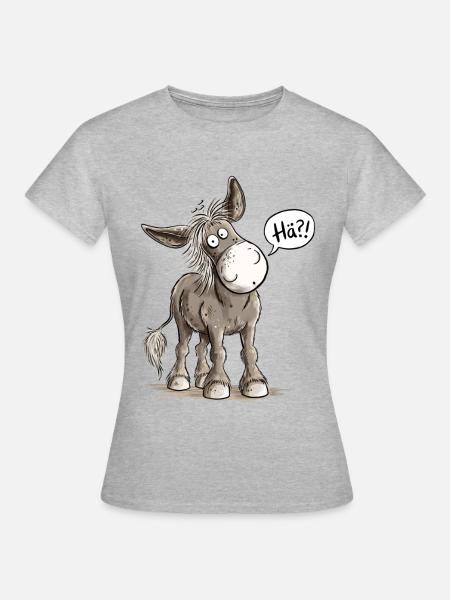 Lustiger Esel Hä Spruch Tierhumor Eselmotiv - Frauen T-Shirt - Grau meliert