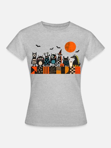 Halloween Monsterparade | Lustige Gruselmonster - Frauen T-Shirt - Grau meliert