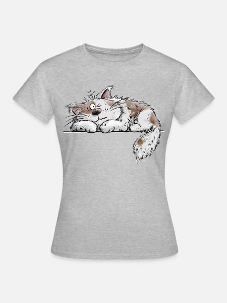 Maine Coon Katze Linie Katzenfreund Tierhumor - Frauen T-Shirt - Grau meliert