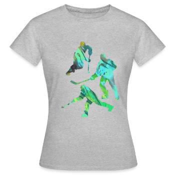 Eishockey, Hockey, Graffiti, bunt, stencil - Frauen T-Shirt - Grau meliert - Vorne - AI Model Female 172 dark (172cm)