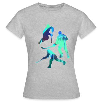 Eishockey, Hockey, Graffiti, bunt, stencil - Frauen T-Shirt - Grau meliert - Vorne - AI Model Female 172 dark (172cm)