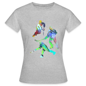 Eishockey, Hockey, Graffiti, bunt, stencil - Frauen T-Shirt - Grau meliert - Vorne - AI Model Female 172 dark (172cm)