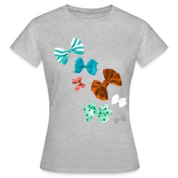 Schleifen,bunte Schleifen, Fliege, karomuster - Frauen T-Shirt - Grau meliert - Vorne - AI Model Female 172 dark (172cm)