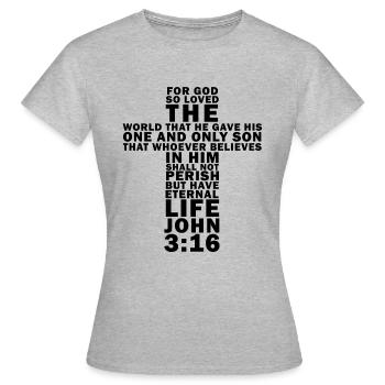 John 3:16 Bible Verse Cool Christian Maillots - T-shirt Femme - gris chiné - Devant - AI Model Female 172 dark (172cm)