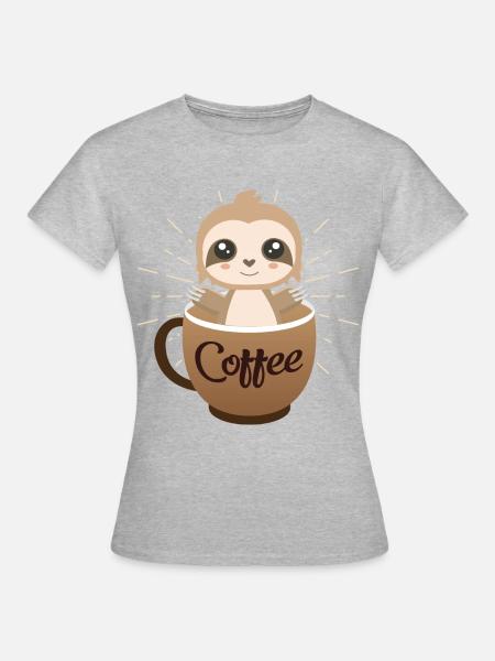 Faultier Kaffee Design - Frauen T-Shirt - Grau meliert