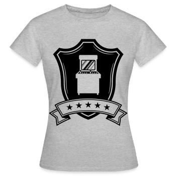 Arcade Retro Gamer Wappen - Frauen T-Shirt - Grau meliert - Vorne - AI Model Female 172 dark (172cm)