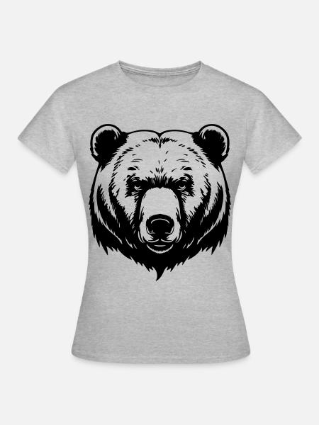 Bär Grizzly Kopf - T-shirt dam - gråmelerad
