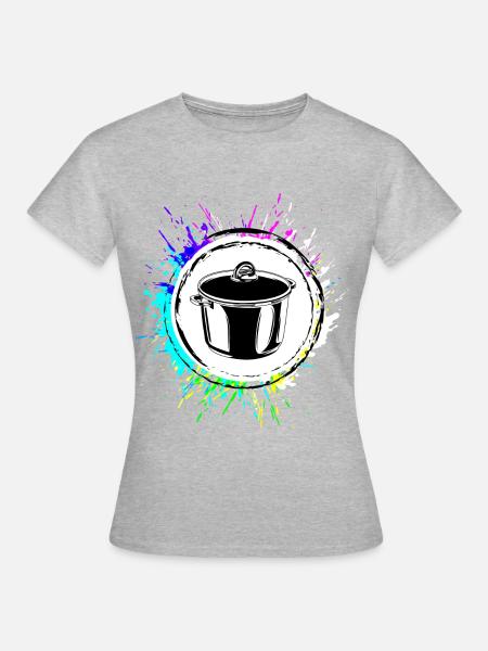 Kochtopf Icon Bunt Kochen - Frauen T-Shirt - Grau meliert