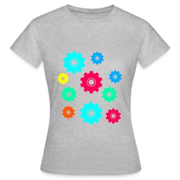 Zahnrad, Zahnräder, Räder, bunt - Frauen T-Shirt - Grau meliert - Vorne - AI Model Female 172 dark (172cm)
