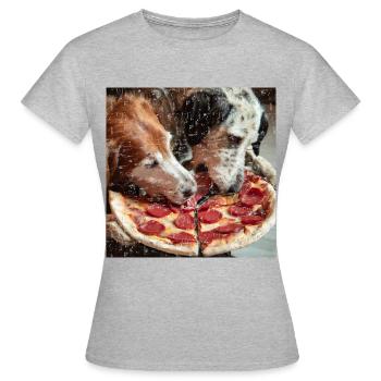 Deux chiens mangeant de la pizza salami - T-shirt Femme - gris chiné - Devant - AI Model Female 172 dark (172cm)