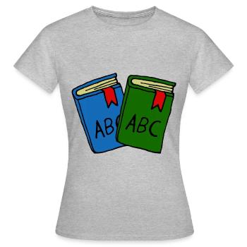 Schulbücher, Erste Klasse, Kinder - Frauen T-Shirt - Grau meliert - Vorne - AI Model Female 172 dark (172cm)