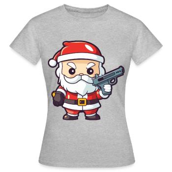 Weihnachtsmann Pistole Comic Weihnachten - Frauen T-Shirt - Grau meliert - Vorne - AI Model Female 172 dark (172cm)