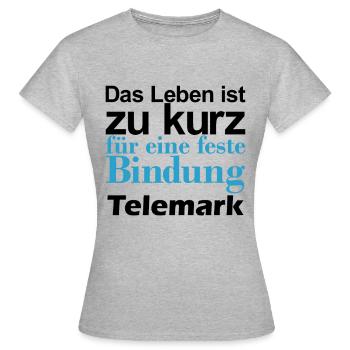 Telemark Ski Leben feste Bindung - Free your Heel - Frauen T-Shirt - Grau meliert - Vorne - AI Model Female 172 dark (172cm)
