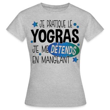 Yogras Yoga Détendre Manger Cadeau Humour Food - T-shirt Femme - gris chiné - Devant - AI Model Female 172 dark (172cm)