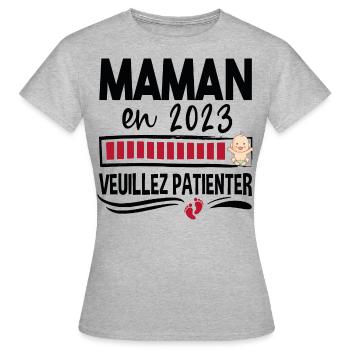 Maman Agricultrice Agriculture 2023 Naissance - T-shirt Femme - gris chiné - Devant - AI Model Female 172 dark (172cm)