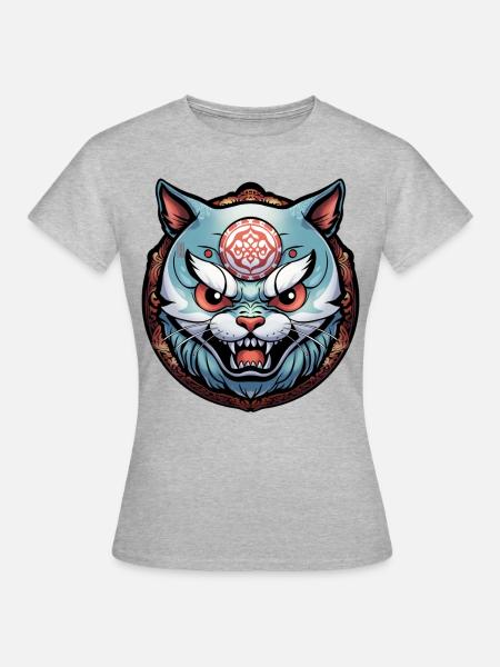 Blaue Nekomata - Frauen T-Shirt - Grau meliert