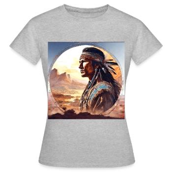 Indien, Portrait, Paysage, Cercle, Côté, Aquarelle - T-shirt Femme - gris chiné - Devant - AI Model Female 172 dark (172cm)