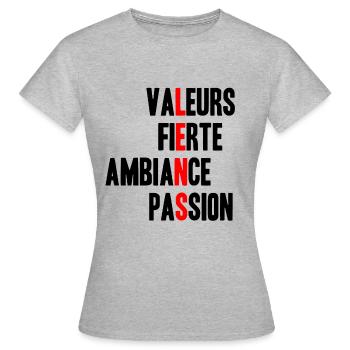 Valeurs Lens - T-shirt Femme - gris chiné - Devant - AI Model Female 172 dark (172cm)