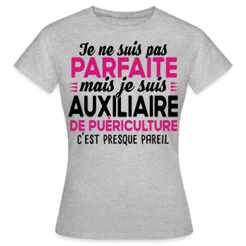 Auxiliaire de puériculture Puéricultrice Métier - T-shirt Femme - gris chiné - Devant - AI Model Female 172 dark (172cm)
