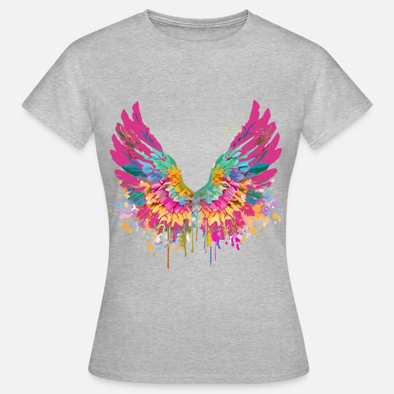 ängel vingar, ängelvingar, färgglada, graffiti - T-shirt dam - gråmelerad