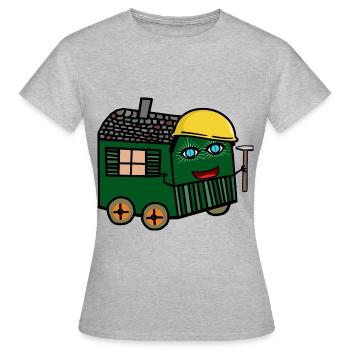 fröhlicher Bauwagen Baustelle bauen Hammer Tiefbau - Frauen T-Shirt - Grau meliert - Vorne - AI Model Female 172 dark (172cm)