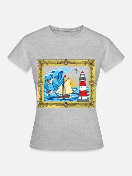 Meer Schiff maritim Seefahrer Seemänner Leuchtturm - Frauen T-Shirt - Grau meliert