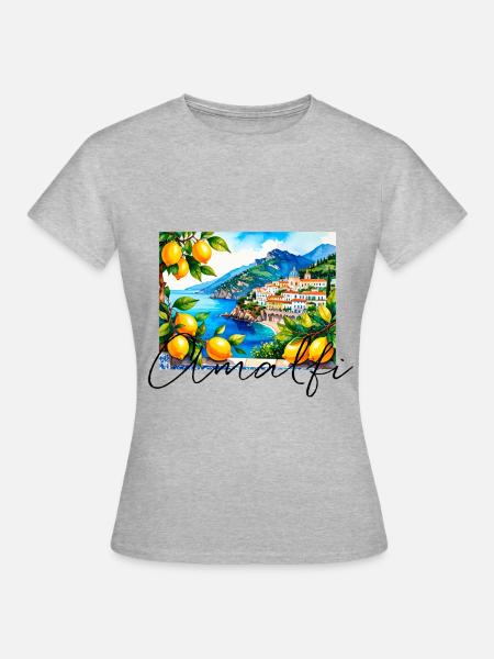 amalfi, zitronen, porzellan,landschaft,zitrone - Frauen T-Shirt - Grau meliert