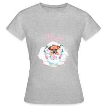 Chien en tasse, toutou, coupe, alpha, rose, roses - T-shirt Femme - gris chiné - Devant - AI Model Female 172 dark (172cm)
