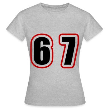 67 Zahl College - Frauen T-Shirt - Grau meliert - Vorne - AI Model Female 172 dark (172cm)