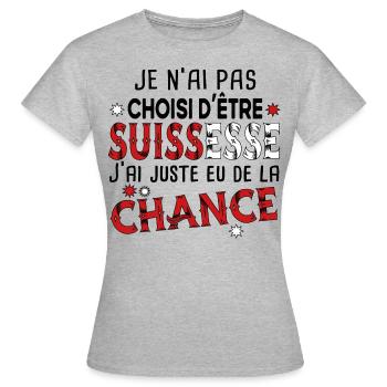 Suissesse Suisse Femme Chance Pays Cadeau Humour - T-shirt Femme - gris chiné - Devant - AI Model Female 172 dark (172cm)
