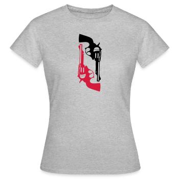 Pistole Pistole Revolver Waffe Fire1 - Frauen T-Shirt - Grau meliert - Vorne - AI Model Female 172 dark (172cm)