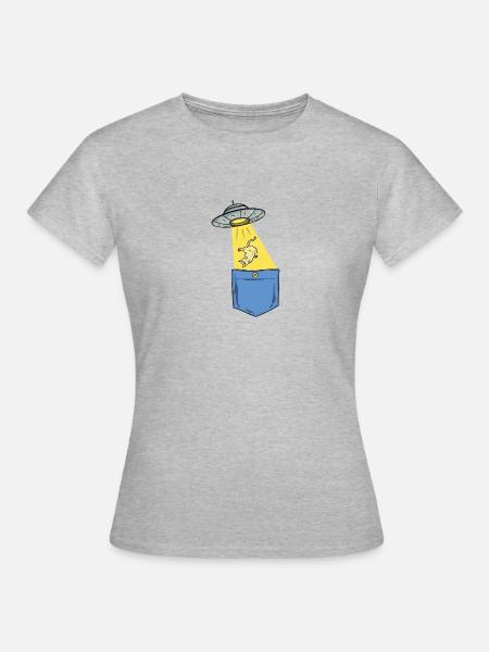 Alien - vaisseau spatial - chat - sac - poche de poitrine - T-shirt Femme - gris chiné