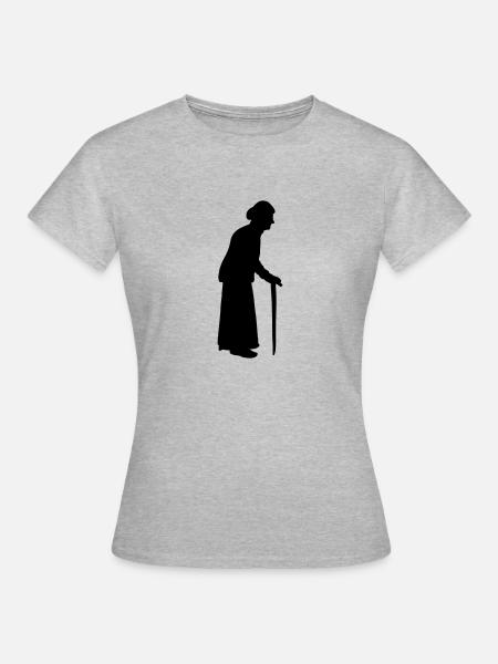 Old granny with a walking stick cane - Women's T-Shirt - heather grey