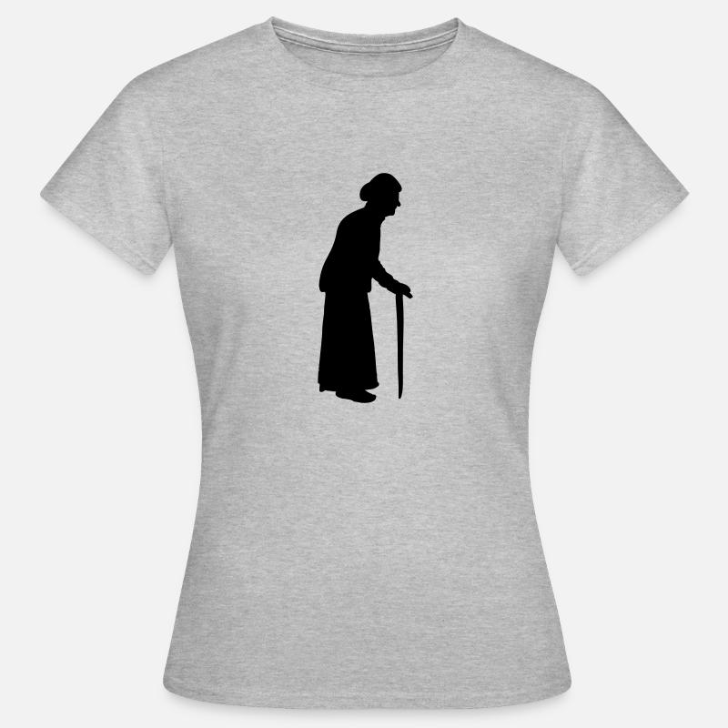 Old granny with a walking stick cane - Women's T-Shirt - heather grey