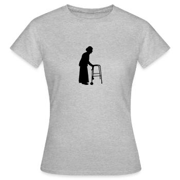 Grand-mère avec canne bâton de marche aller Bock - T-shirt Femme - gris chiné - Devant - AI Model Female 172 dark (172cm)