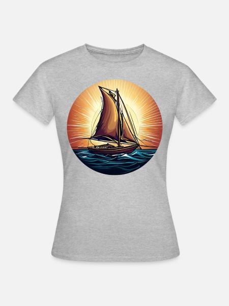 Segelschiff im Sonnenuntergang - Frauen T-Shirt - Grau meliert